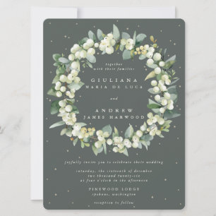 Invitation Grand Mariage vert de neige + Eucalyptus Wreath