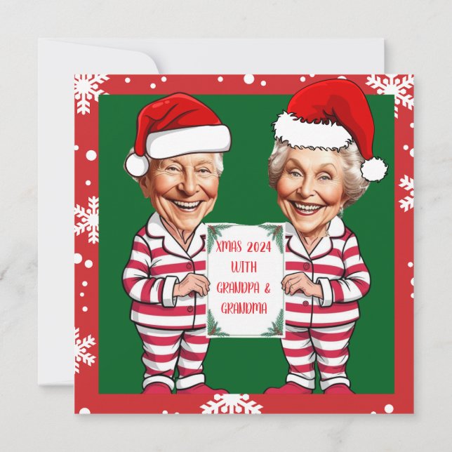 Invitation Grand-mère verte et rouge et grand-père Noël (Dos)