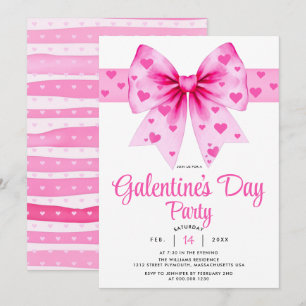 Invitation Grand nœud rose et cœurs pour une fête de Galentin