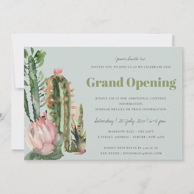 INVITATION GRAND OUVERTURE DE CACTUS DE FAUNE FLORAUX ROSE GR (Devant)