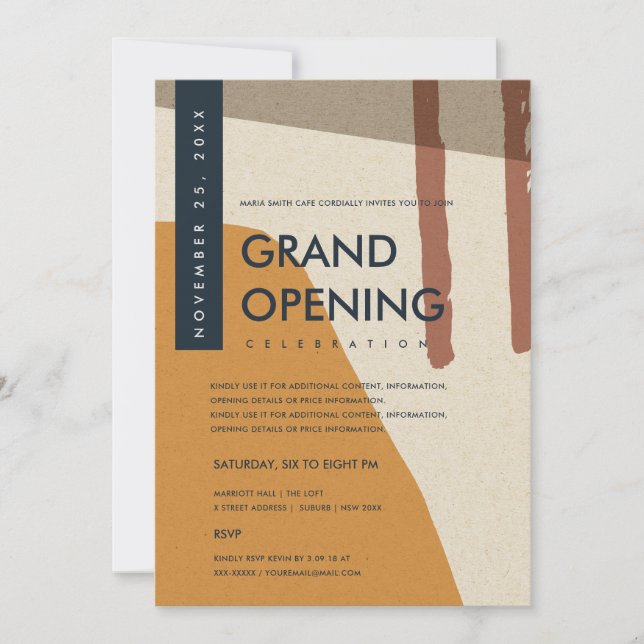 INVITATION GRAND OUVERTURE DE L'ORANGE D'ART ABSTRAIT MODERNE (Devant)