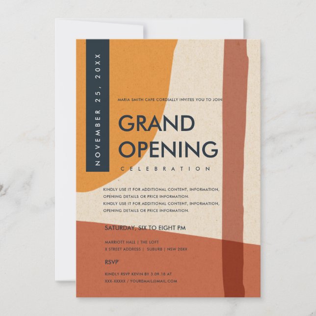 INVITATION GRAND OUVERTURE DE L'ORANGE D'ART ABSTRAIT MODERNE (Devant)