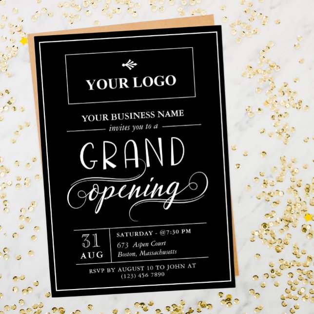 Invitation Grand ouverture du logo noir et blanc (Créateur téléchargé)