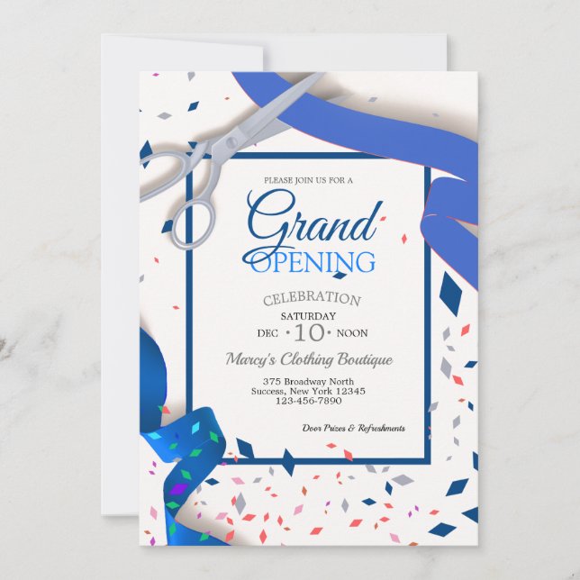 Invitation Grand ouverture Événement Ruban bleu (Ouvrir le do (Devant)