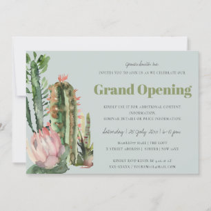 INVITATION GRAND OUVERTURE FLORAL DÉSAERT CACTUS FAUNE ROSE G