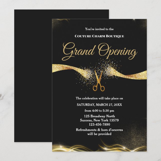 Invitation Grand ouverture Gold Ribbon Cutage Cérémonie (Devant / Derrière)