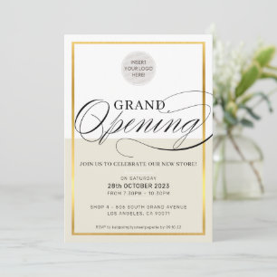 Invitation GRAND OUVERTURE logo commercial ivoire noir or