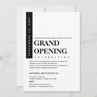 Invitation Grand ouverture minimaliste moderne en noir et bla