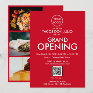 Invitation Grand Ouverture moderne Red Business Logo Code QR
