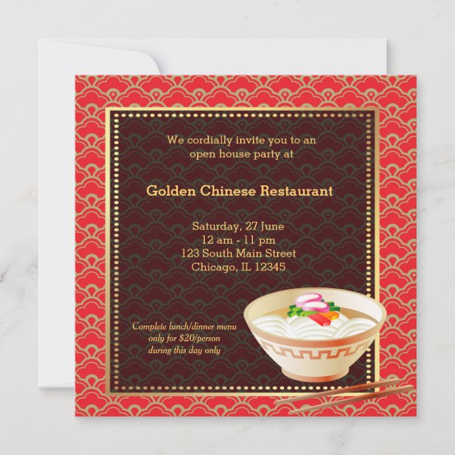 Invitation Grand ouverture Restaurant chinois (Devant)