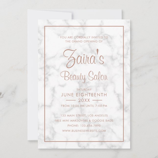 Invitation Grand Ouverture Salon de Beauté Moderne Marbre Ros (Devant)