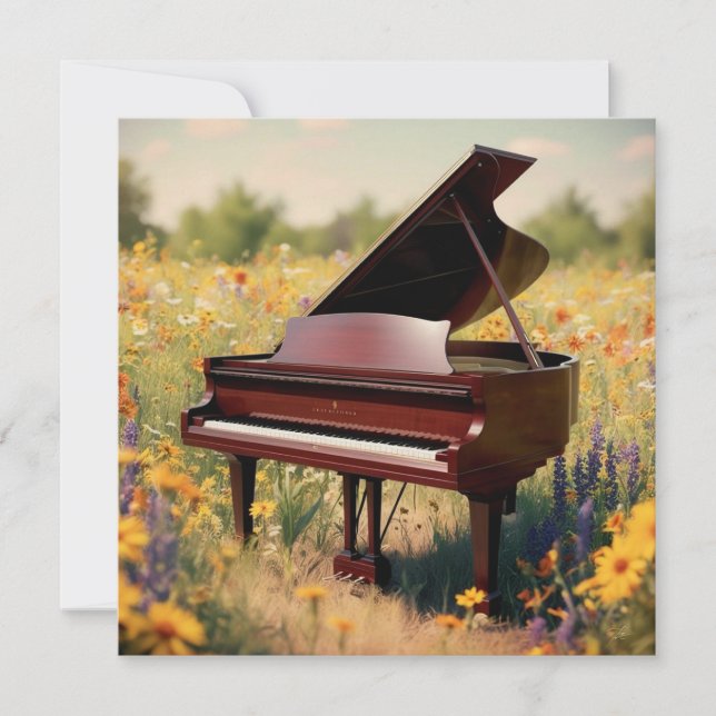 Invitation Grand piano dans un champ floral (Devant)