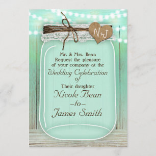 Invitation Grand pot Mason & lumières Vert menthe Mariage rus