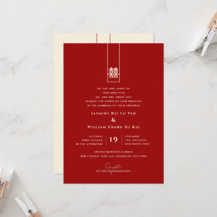 Invitation Grand Rectangle double bonheur Mariage chinois