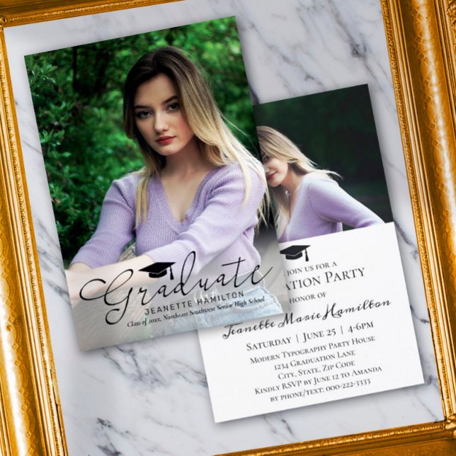 Invitation Grand script de typographie - Diplôme photo avant/ (Créateur téléchargé)