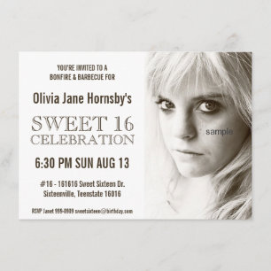 Invitation Grand Sweet sixteen photo Sepia fête d'anniversair