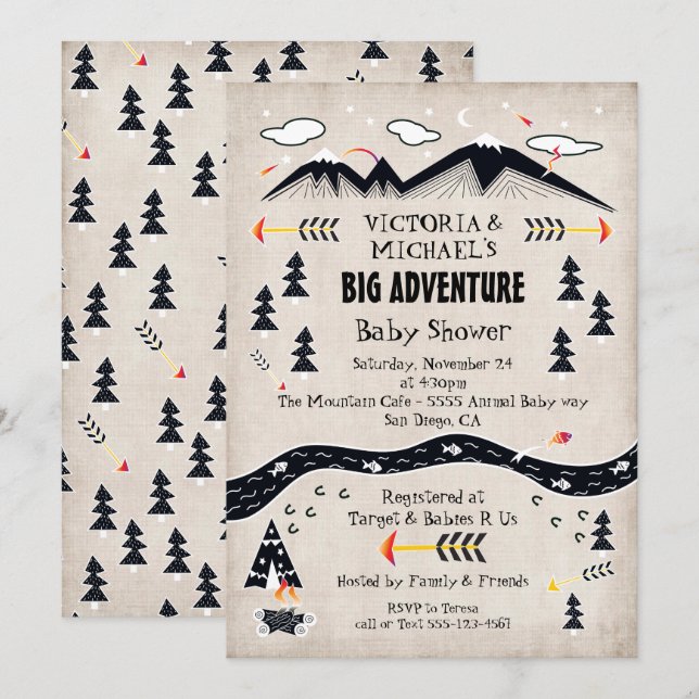 Invitation Grande aventure rustique baby shower tribal de mon (Devant / Derrière)