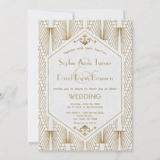Invitation Grande Gatsby Art Déco Gold White Wedding Invitati