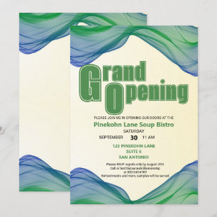 Invitation Grande ouverture Bleu Vert Bordure Aquarelle Vague