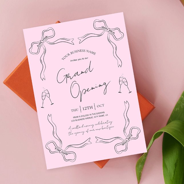Invitation Grande ouverture de l'entreprise tirée à la main r (Elegant hand drawn whimsical business grand opening event invitations in blush pink)