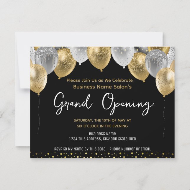 Invitation Grande ouverture d'entreprise Gold et Noir (Devant)