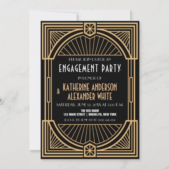 Invitation Grande partie Art Déco d'engagement (Devant)