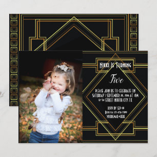Invitation grande porte en noir et or photo fête d'anniversai