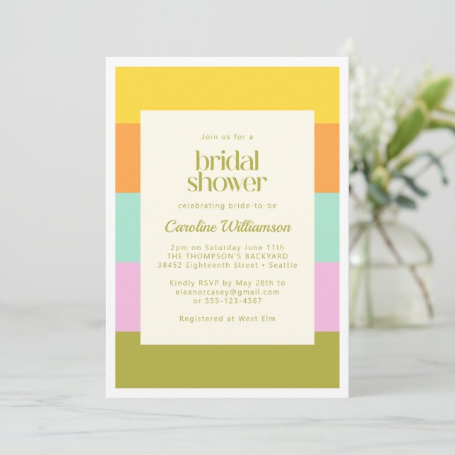 Invitation Grandes géométriques Bright Pastels Fête des marié (Debout devant)