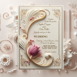 Invitation Grandeur baroque or doux avec tourbillon floral Tu
