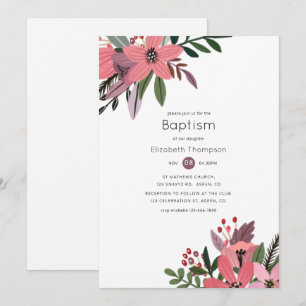 Invitation Grandeur Moderne Fleur de Prunier et Rose Baptême