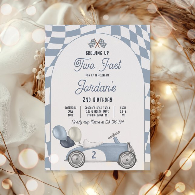 Invitation Grandir deux Fast Blue Race Car 2e anniversaire (Créateur téléchargé)