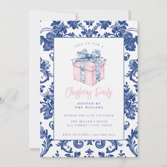 Invitation Grandmillénaires roses et bleus Damas présents (Devant)