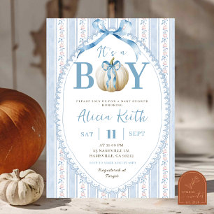 Invitation Grandmillenial Preppy Blue Citrouille Baby shower 