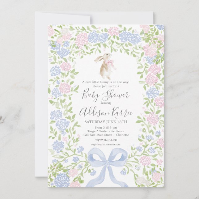 Invitation Grandmillennial Bunny Rabbit baby shower invite (Devant)