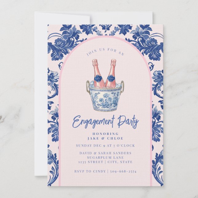 Invitation Grandmillennial Holiday Engagement Party (Devant)