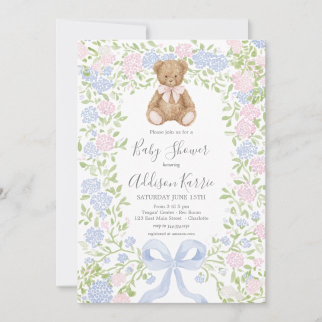 Invitation Grandmillennial Teddy Bear baby shower invite (Devant)