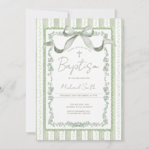 Invitation Grandmillennial Vert de Sauge Botanique Baptême 