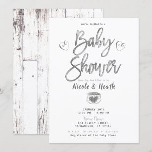 Invitation Grange Blanche Bois de Grange Argent Baby Shower