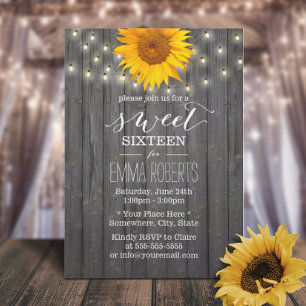 Invitation Grange Bois Fleur de soleil et lampes à cordes Swe
