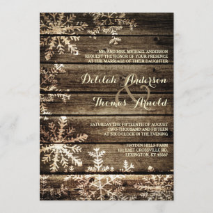 Invitation Grange Bois Snowflakes Rustique Mariage d'hiver