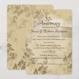 Invitation Grange de campagne en or antique 50e anniversaire 