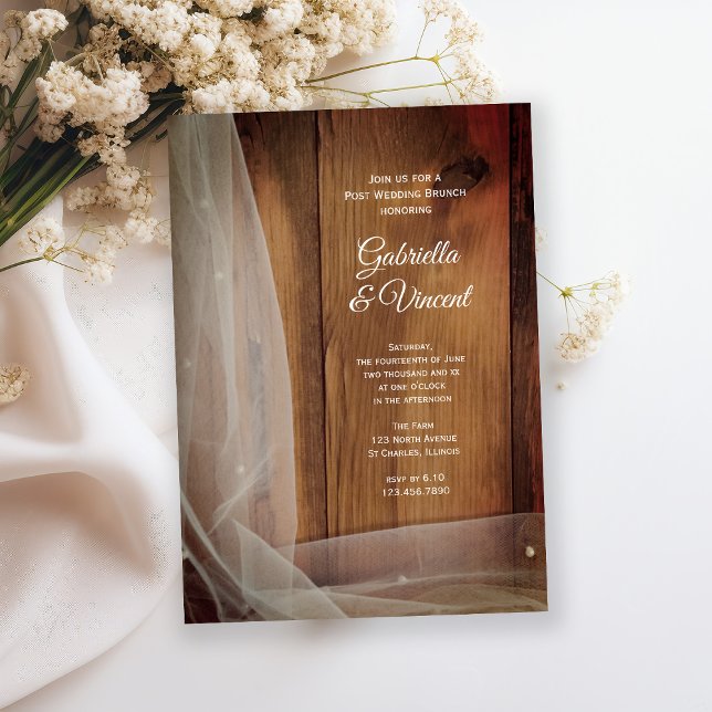Invitation Grange du voile de mariée Bois Campagne Après-mari (Créateur téléchargé)
