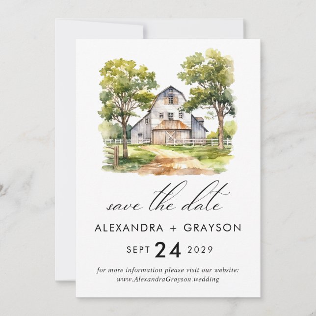 Invitation Grange Enregistrer la date, rustic Farmhouse code  (Devant)