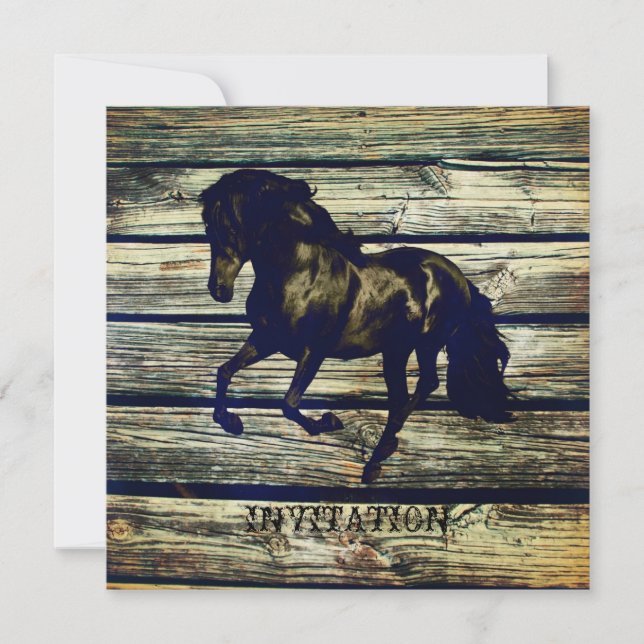 Invitation grange grise rustique bois cheval occidental thème (Devant)