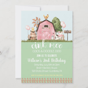 Invitation Grange rose Floral Animaux de ferme Anniversaire I