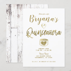 Invitation Grange rustique Blanc Bois Or 15 Quinceañera