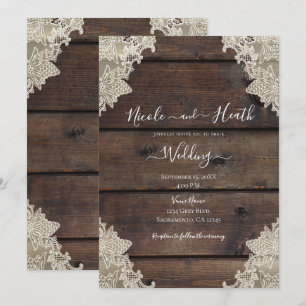 Invitation Grange Rustique Bois & Dentelle Élégance Romantiqu