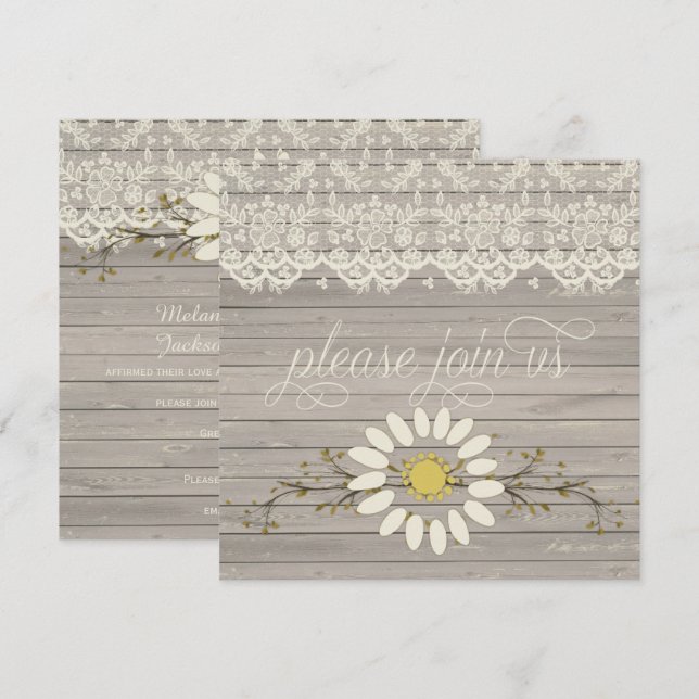 Invitation Grange Rustique Bois Dentelle Floral Mariage Posté (Devant / Derrière)