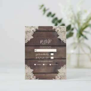 Invitation Grange Rustique Bois & Dentelle Réponse RSVP Roman