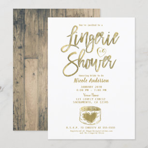 Invitation Grange rustique Bois Glam Or Lingerie Douche Invit